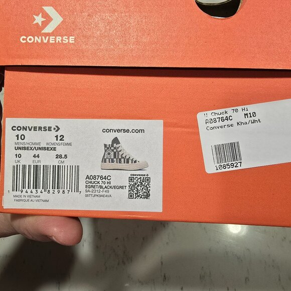 Converse Chuck 70 Checkered Pattern 'Ivory/Black' - A08764C MENS 10 NEW - Picture 8 of 12